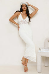 Lace Me Up Halter Maxi Dress Cream